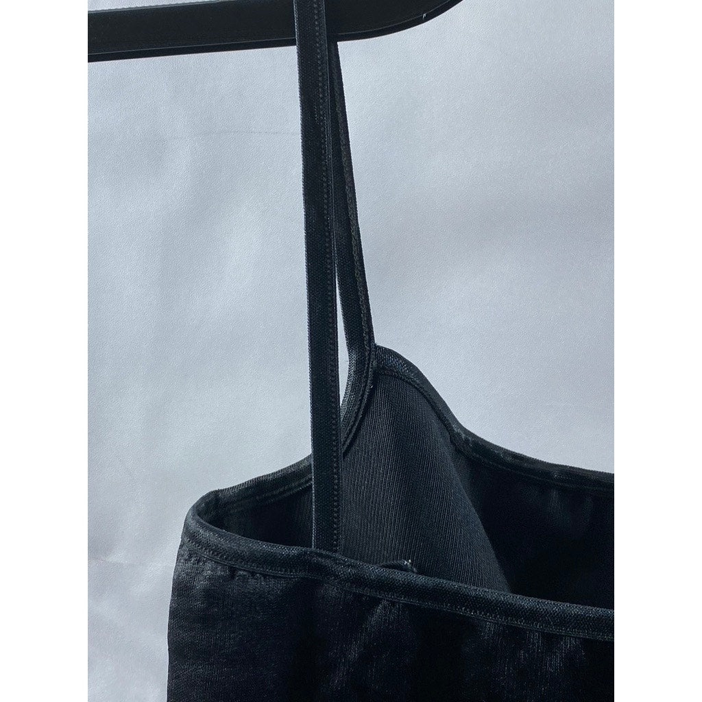 AMERICAN APPAREL Women's Black Solid Fitted Spaghetti Strap Crop Top SZ XS