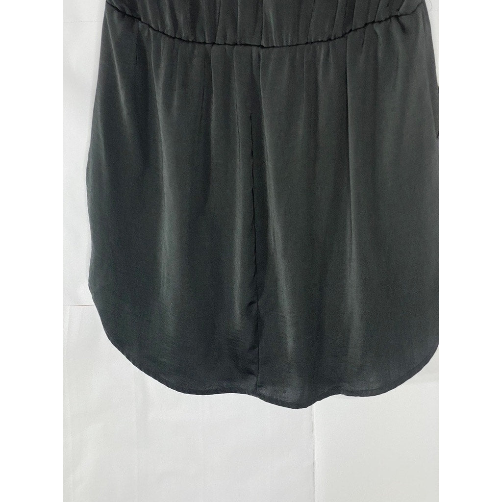 BANANA REPUBLIC Women's Black Short Sleeve Elastic Waist Split-Neck Dress SZ 6