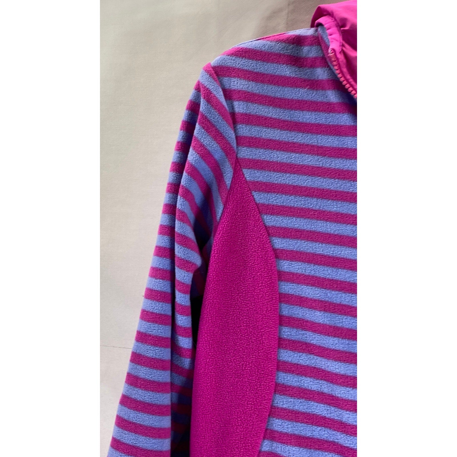 THE NORTH FACE Girl's Pink/Purple Striped Fleece Reversible Jacket SZ L(14-16)