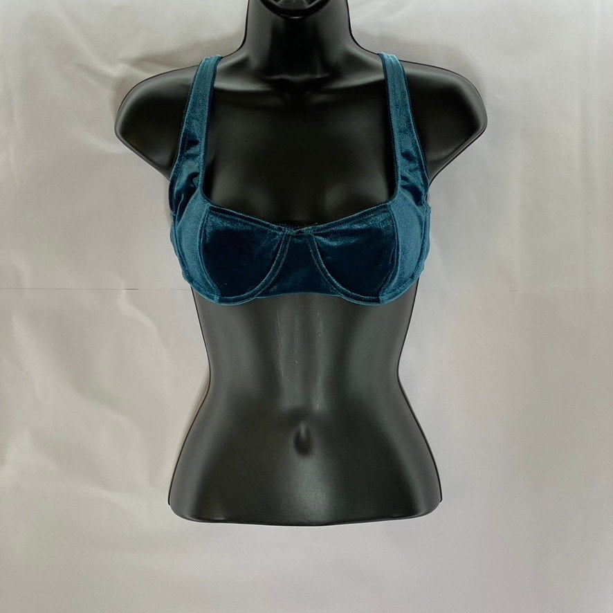 OUT FROM UNDER Women's Blue Eyelet Trim Velvet Underwire Bra SZ M