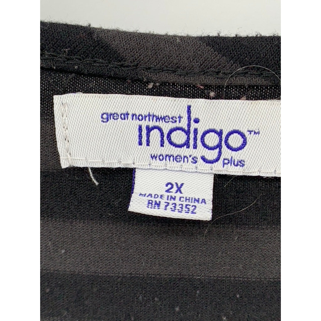 GREAT NORTHWEST INDIGO Women's Plus Black-Gray Striped Long Sleeve Top SZ 2X