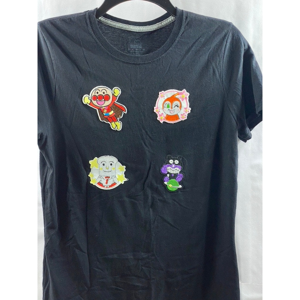 RUSSELL ATHLETIC Women's Black Embroidered Patch Graphic Crewneck Top SZ M