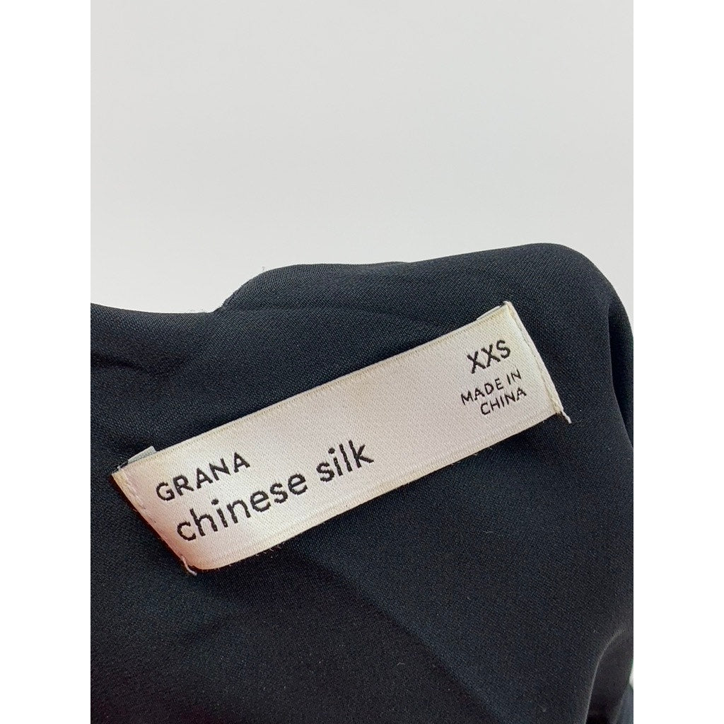 GRANA Women's Black Chinese Silk Cami Knee Dress SZ 2XS