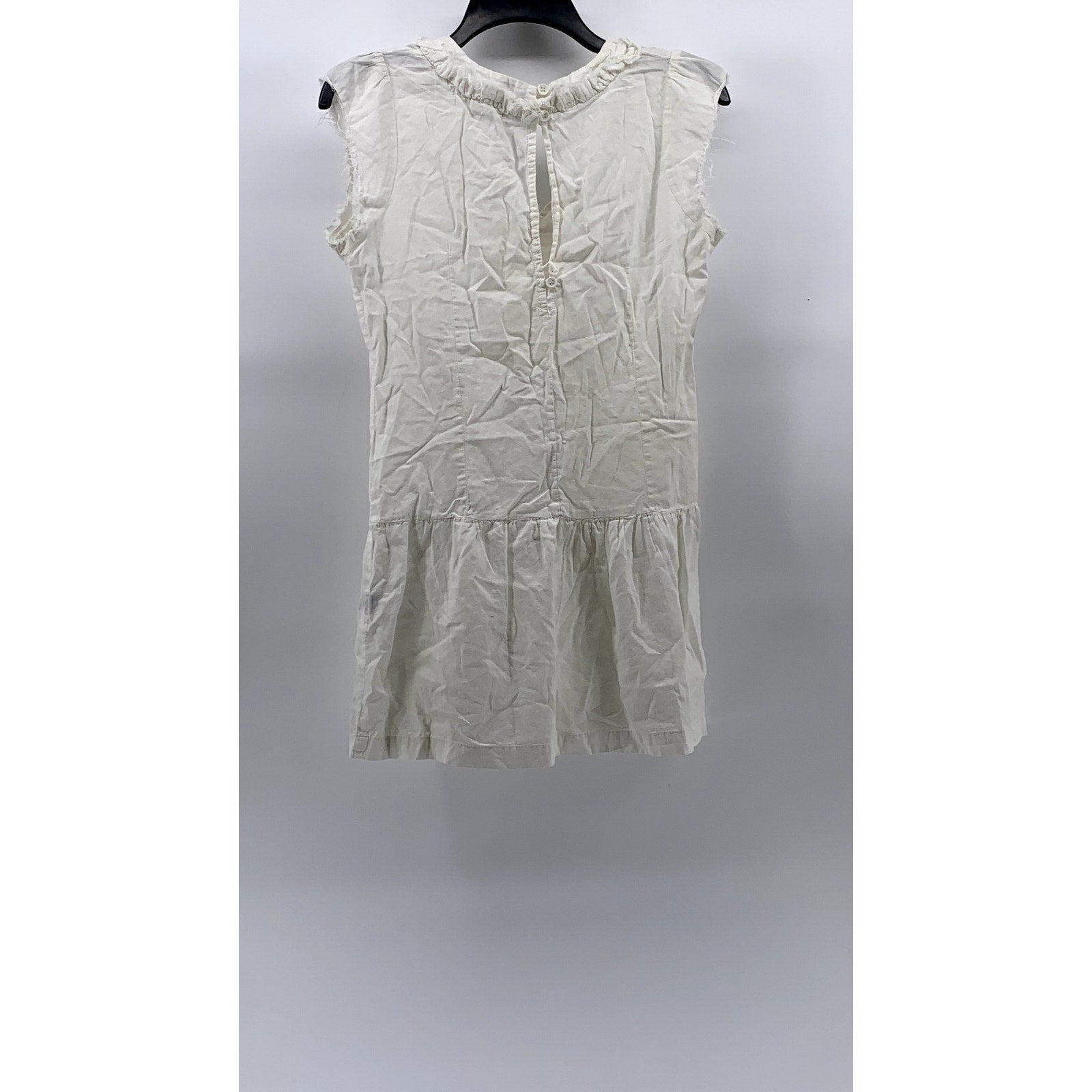 LOVESTITCH Women's White Ruffle V-Neck Raw Short Sleeve Tiered Mini Dress SZ M