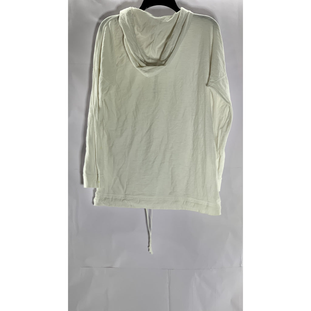 TOMMY BAHAMA Women's White Solid Quarter-Zip Hooded Drawstring Hem Sweater SZ M