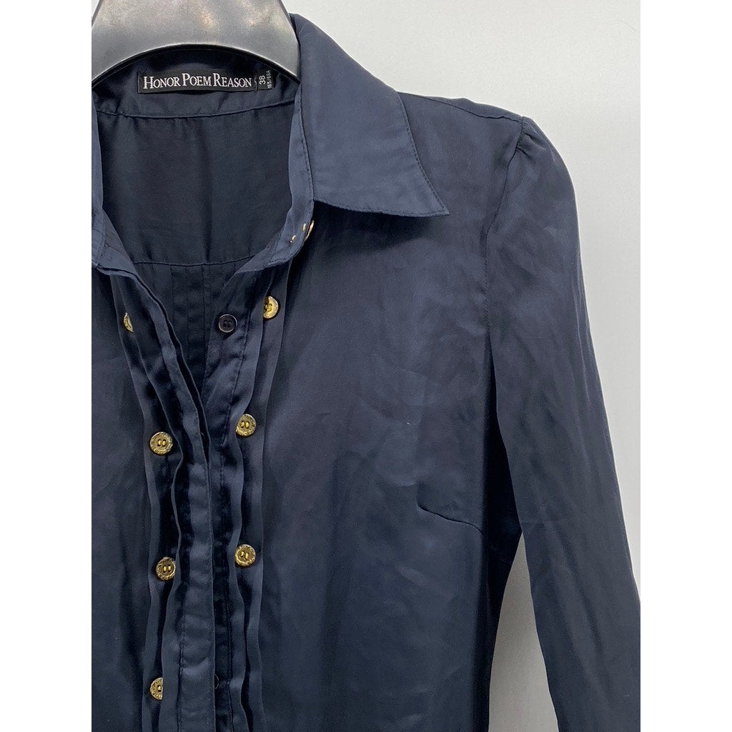 HONOR POEM REASON Women’s Navy-Gold Button-Up Long Sleeve Bodysuit SZ 38(US8)