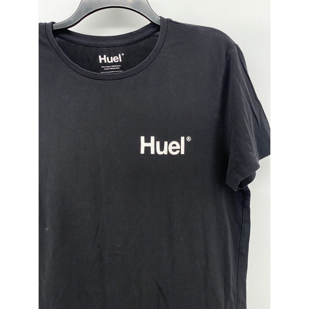 HUEL Men’s Black Logo Crewneck Regular-Fit Short Sleeve Casual T-Shirt SZ L
