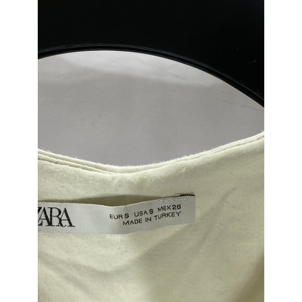 ZARA Women's White Solid Scoop-Neck Sleeveless Bodysuit SZ S