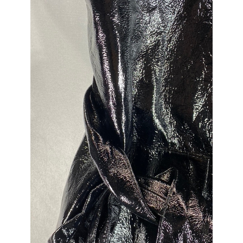 EIGHT PARIS Women's Black Faux-Leather Short-Sleeve Mini Belted Dress SZ M