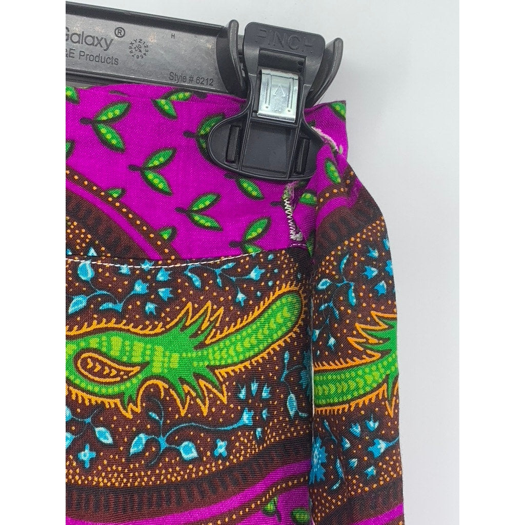 UNBRANDED Women's Purple/Green Printed Wrap Style Maxi Skirt SZ S