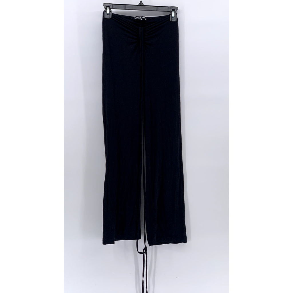 I.AM.GIA Women's Black Ruched Drawstring Relaxed-Fit Wide-Leg Pull-On Pant SZ S