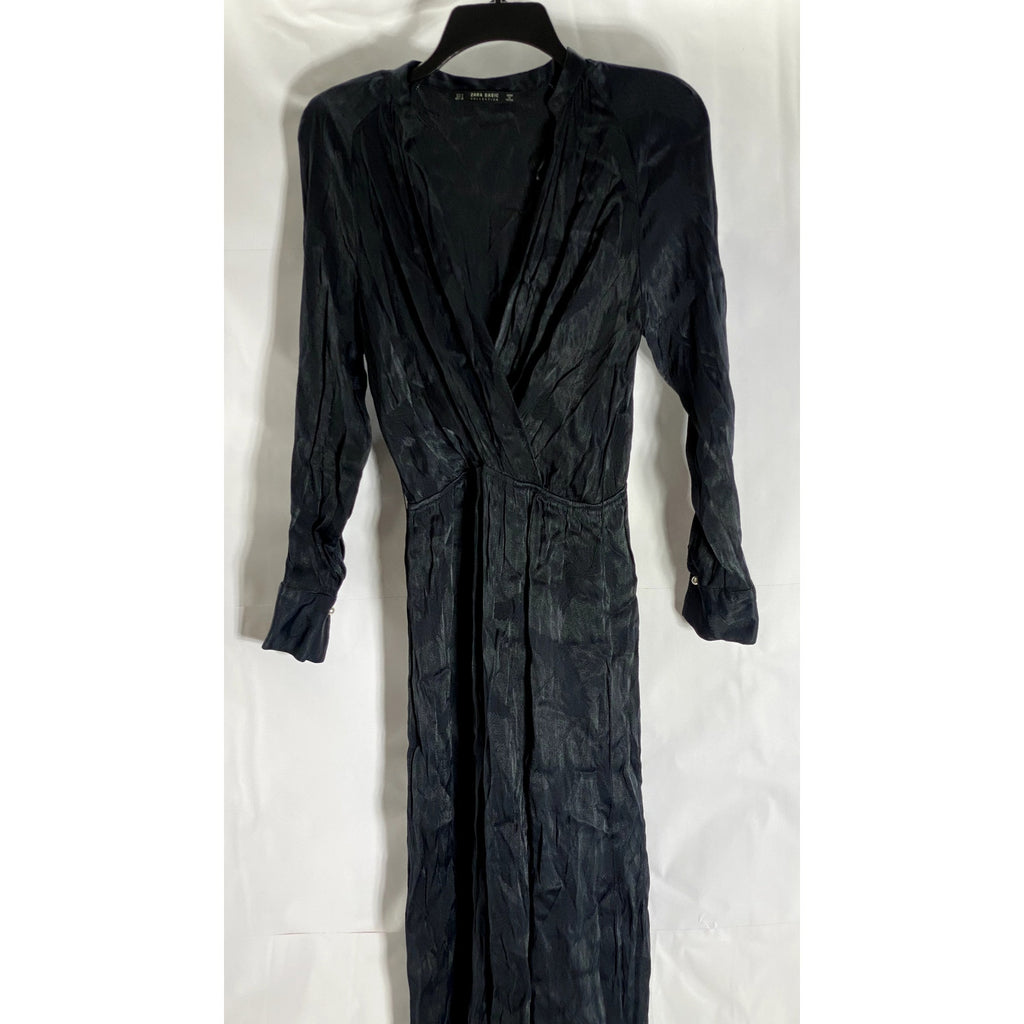 ZARA BASIC Collection Women's Black Surplice Long Sleeve Midi Dress SZ S