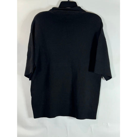 COS Women's Black Wool-Blend Rolled Mock Neck Short Sleeve Oversized Top SZ S