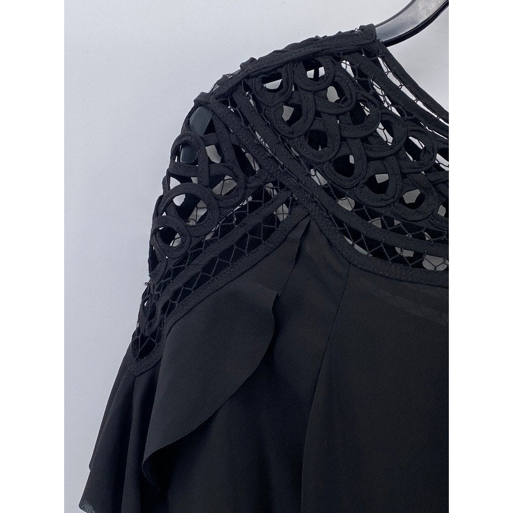 DIVIDED BY H&M Women's Black Crewneck Cutout Short Sleeve Layered Cape Top SZ 8