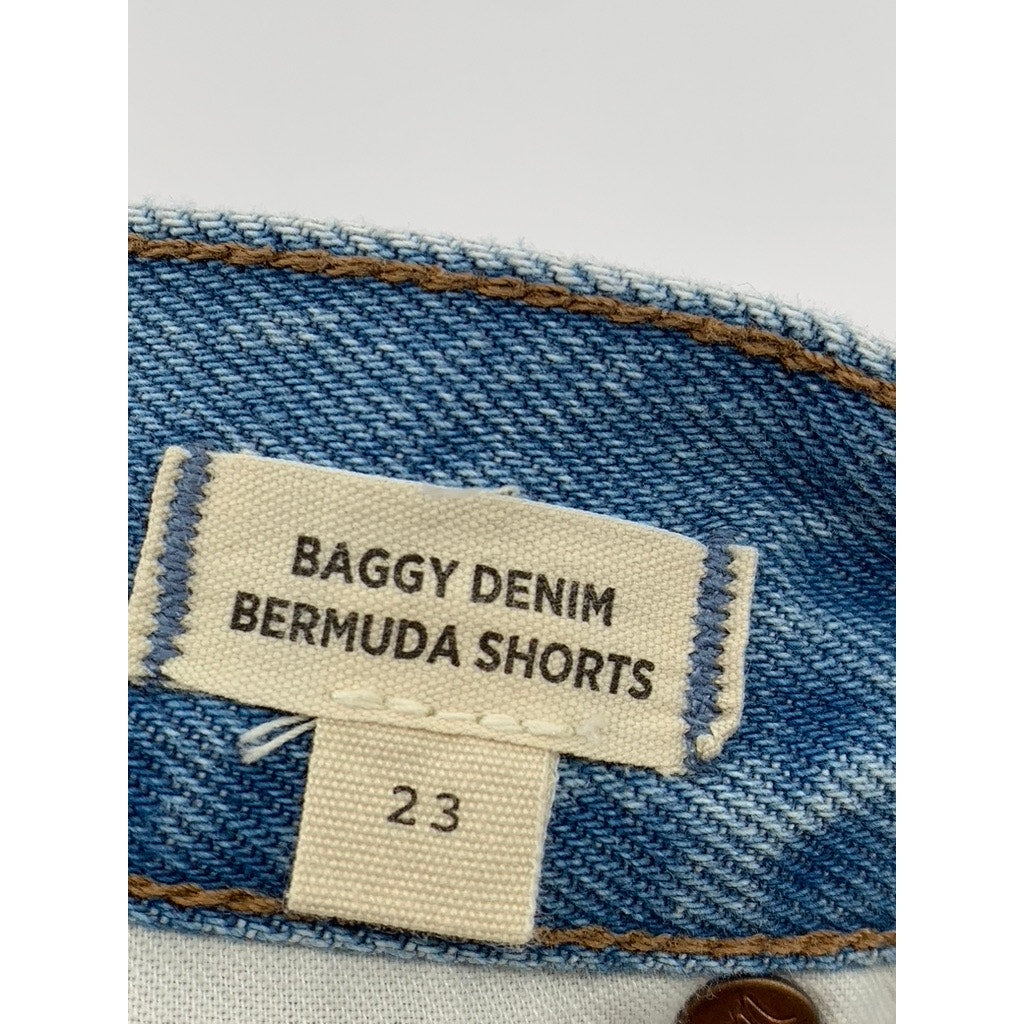 MADEWELL Women's Blue Denim Frayed Baggy Bermuda Shorts SZ 23