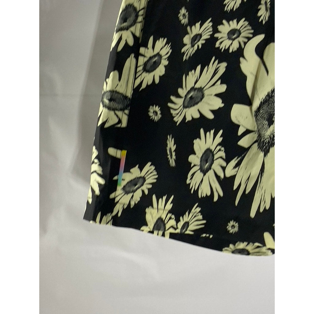 DOUBLE RAINBOUU Women's Black-Beige Large Daisy Print Elastic-Waist Shorts SZ S