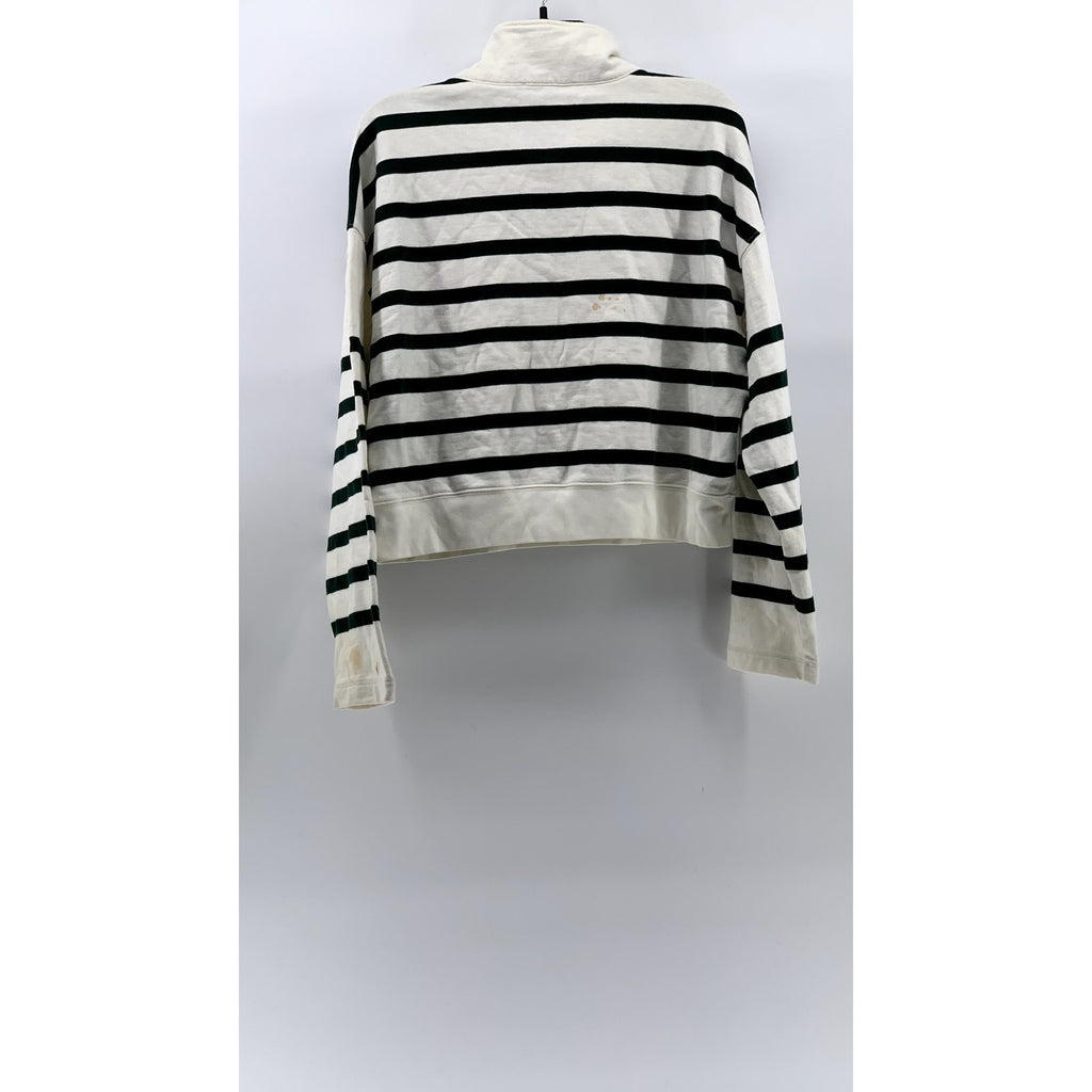 FRAME Women's White-Black Striped Half-Zip Mock Collar Long Sleeve Sweater SZ L