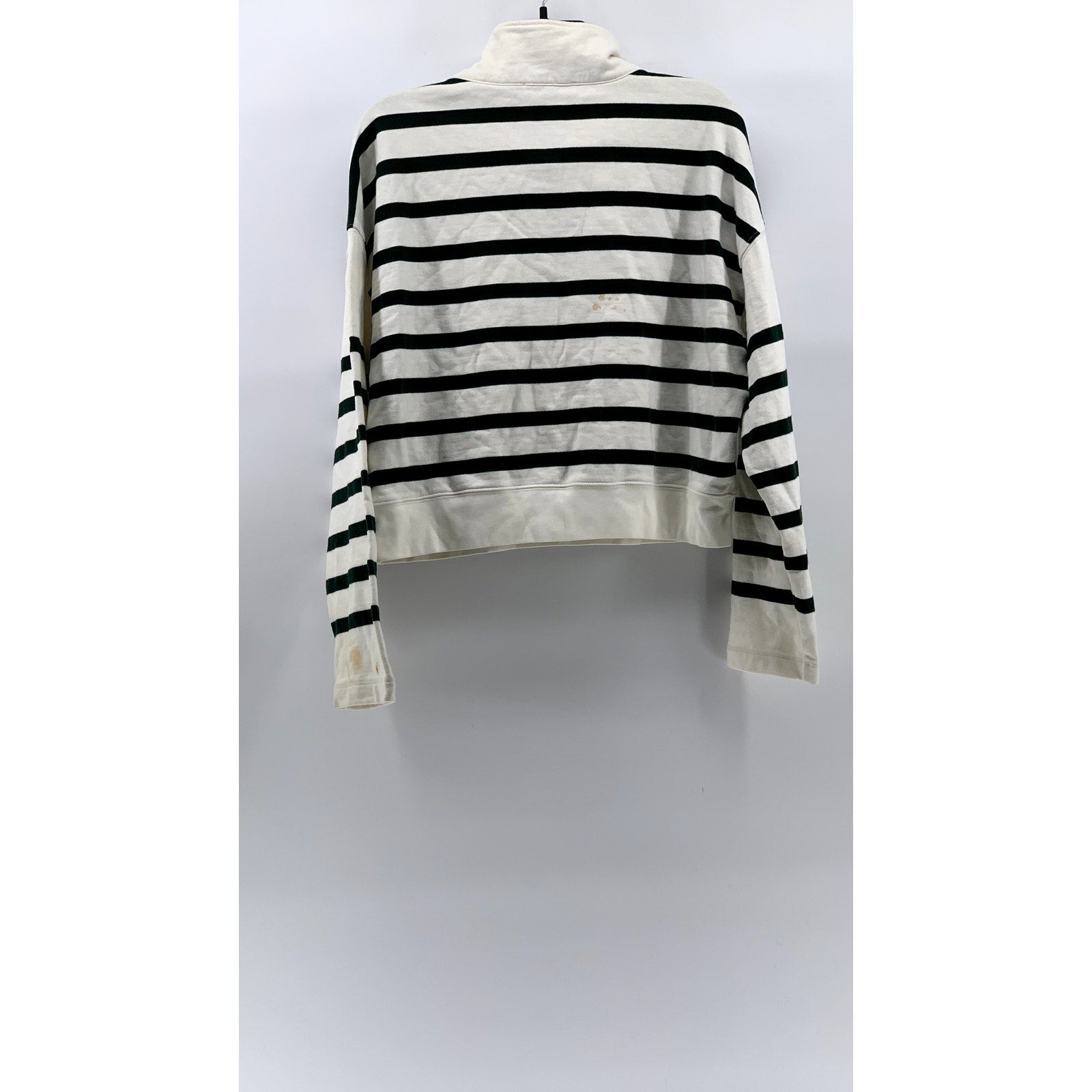 FRAME Women's White-Black Striped Half-Zip Mock Collar Long Sleeve Sweater SZ L