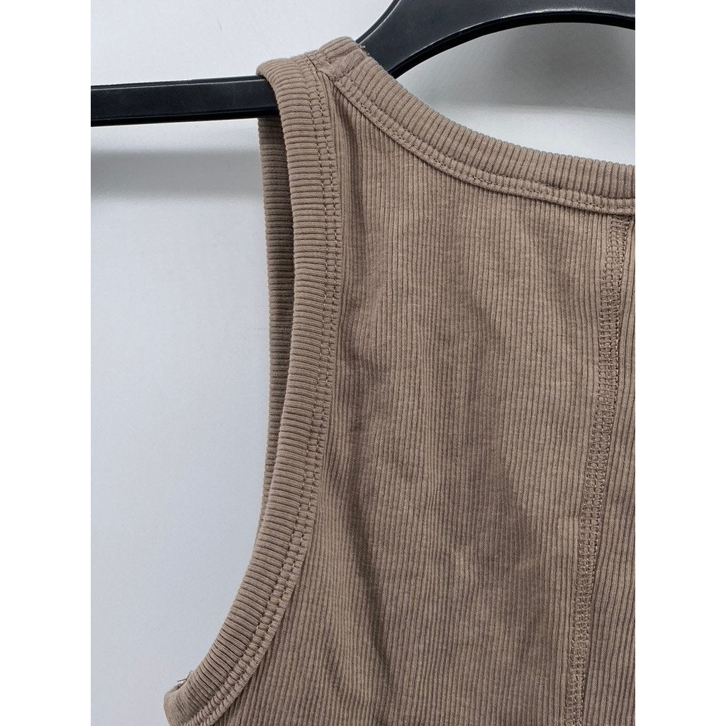 ZARA Women's Brown Ribbed Scoop-Neck Cropped Tank Top SZ M