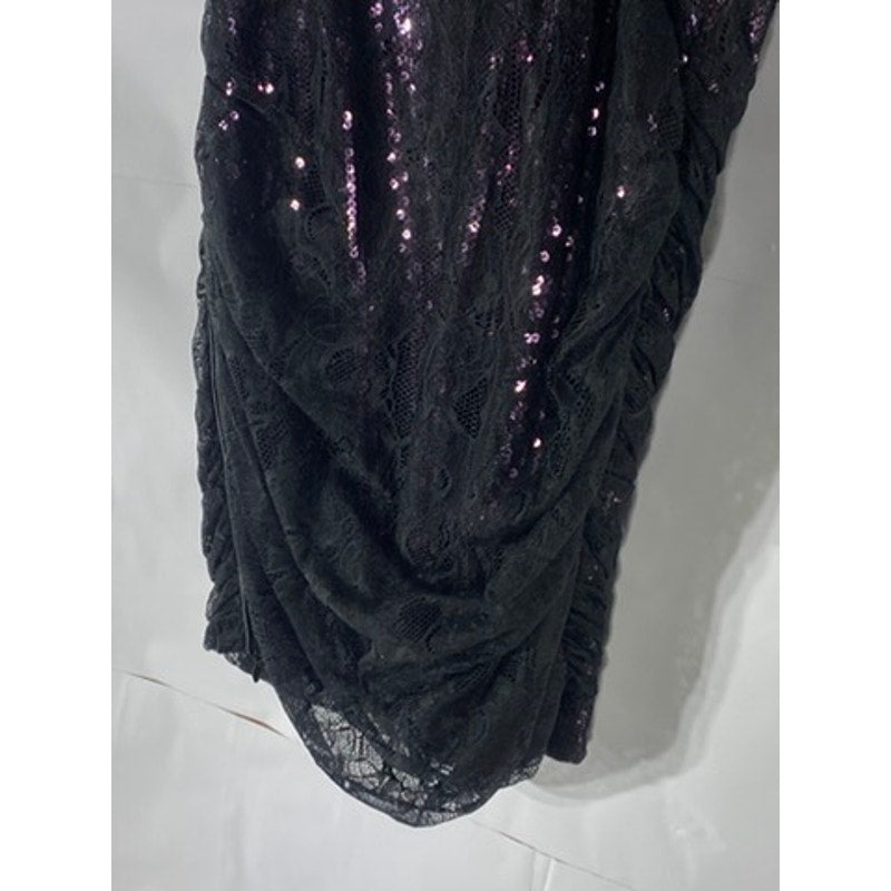 VIVIENNE TAM Women's Black-Purple Sequin Embellished Lace Overlay Mini Dress SZ4