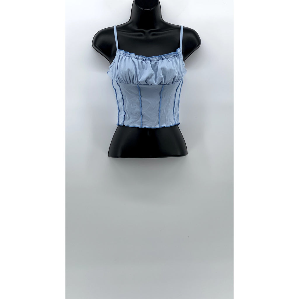 UNBRANDED Women's Light Blue Corset Sweetheart Spaghetti Strap Cropped Top SZ S