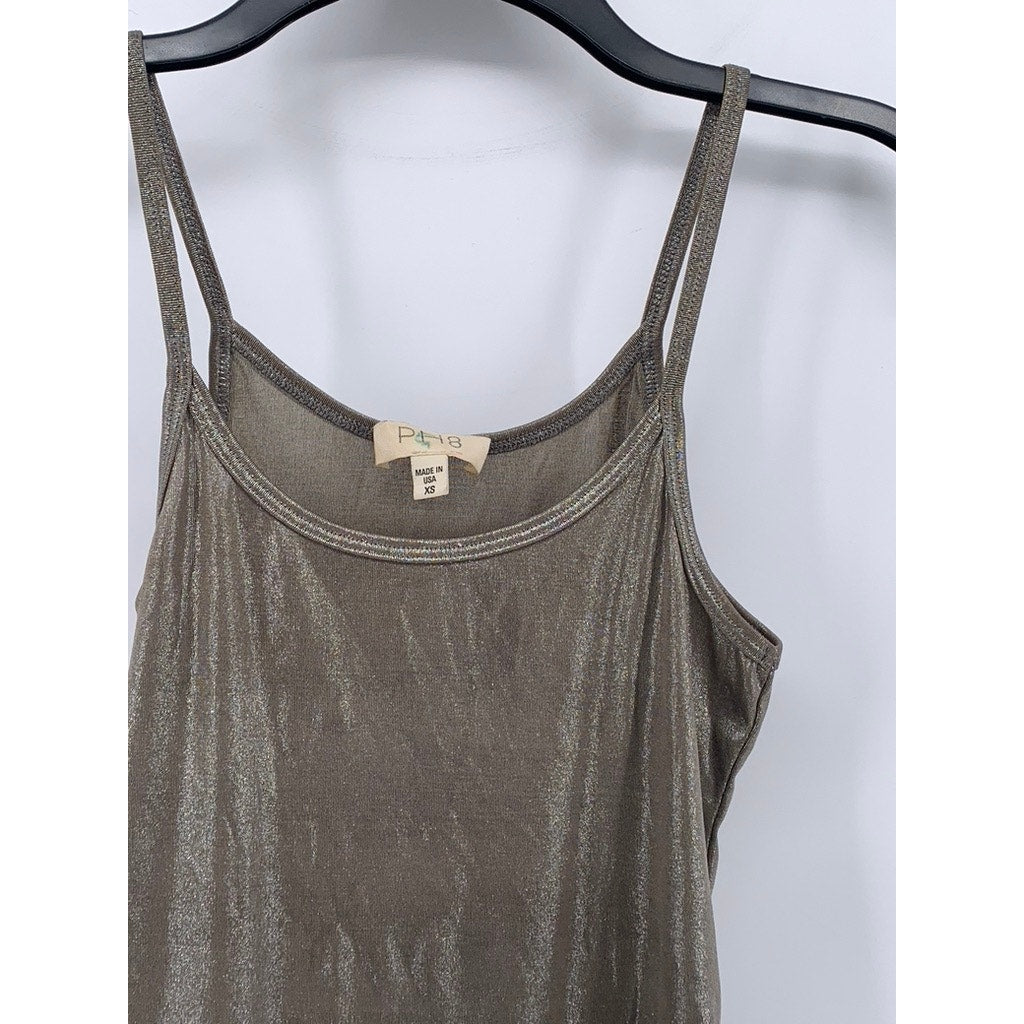 PH8 Women's Taupe Silver Scoop-Neck Spaghetti Strap Lightweight Tank SZ XS