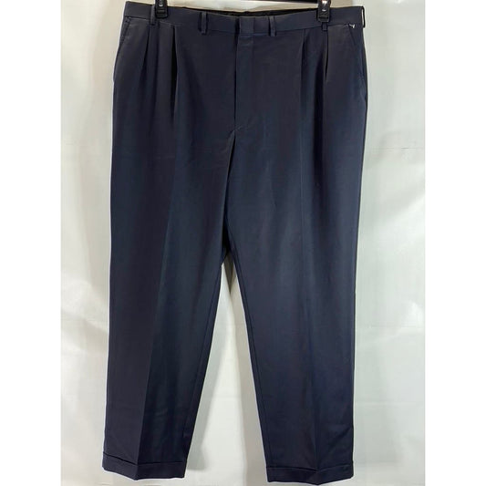 LANDS' END Men's Long Navy Comfort Waist Pleated Wool Cuffed Pant SZ 44L