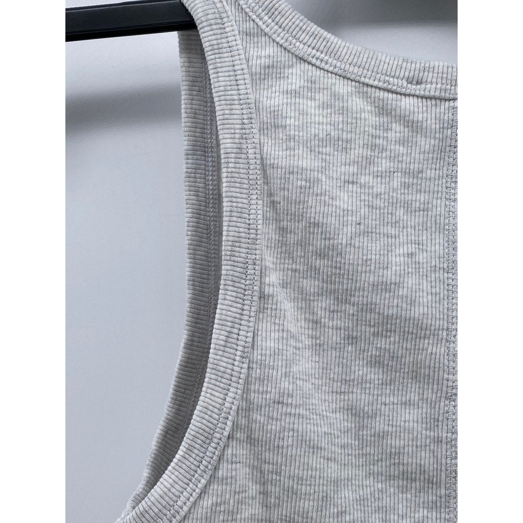 ZARA Women's Light Gray Ribbed Scoop-Neck Cropped Tank Top SZ M