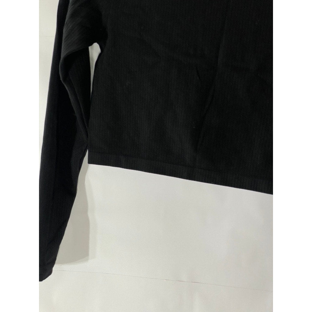 H&M SPORT Women’s Black Ribbed Crewneck Long Sleeve Cropped top SZ M