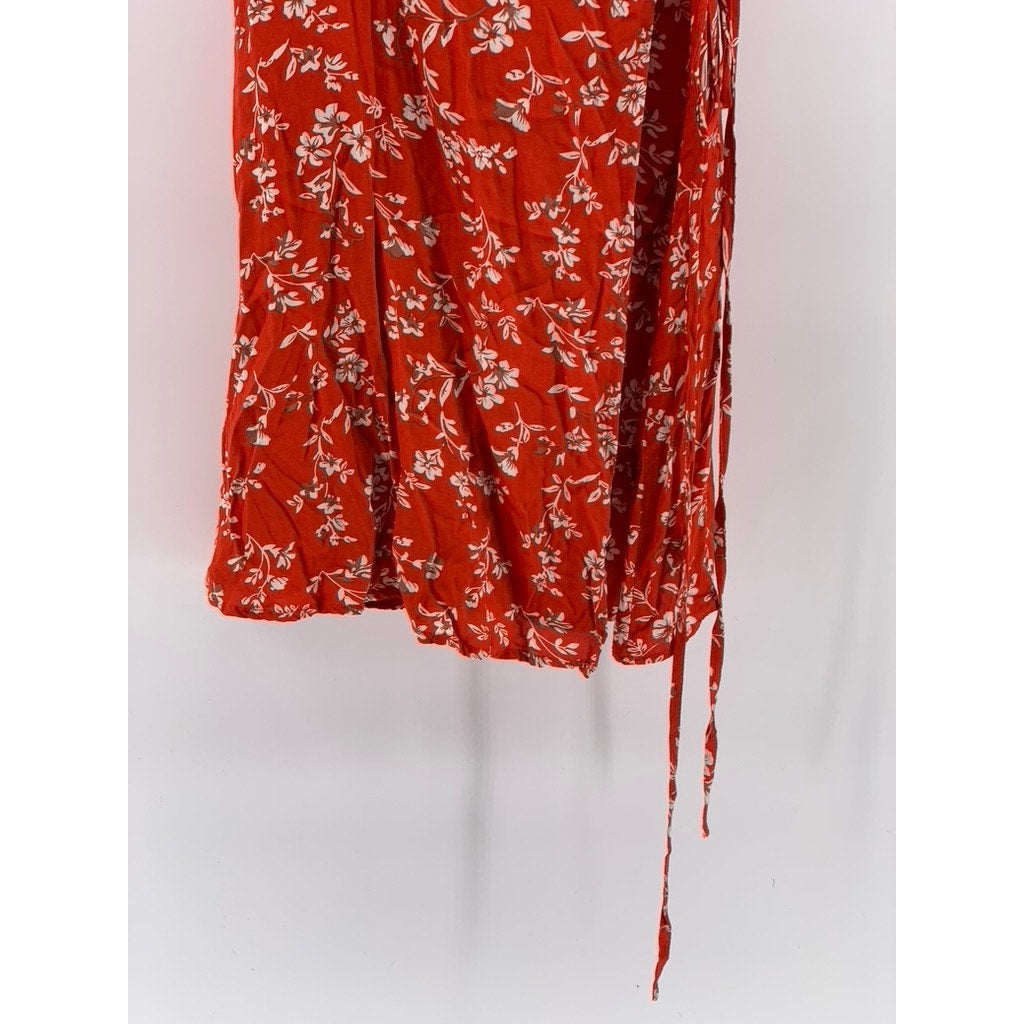 ZAFUL Women's Red Floral Print V-Neck Short Sleeve Mini Wrap Dress SZ S