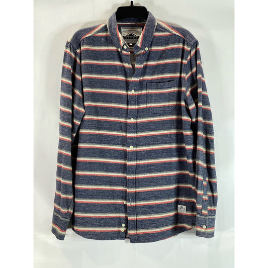 PENFIELD Men's Navy Striped Classic-Fit Button-Up Long Sleeve Shirt SZ M