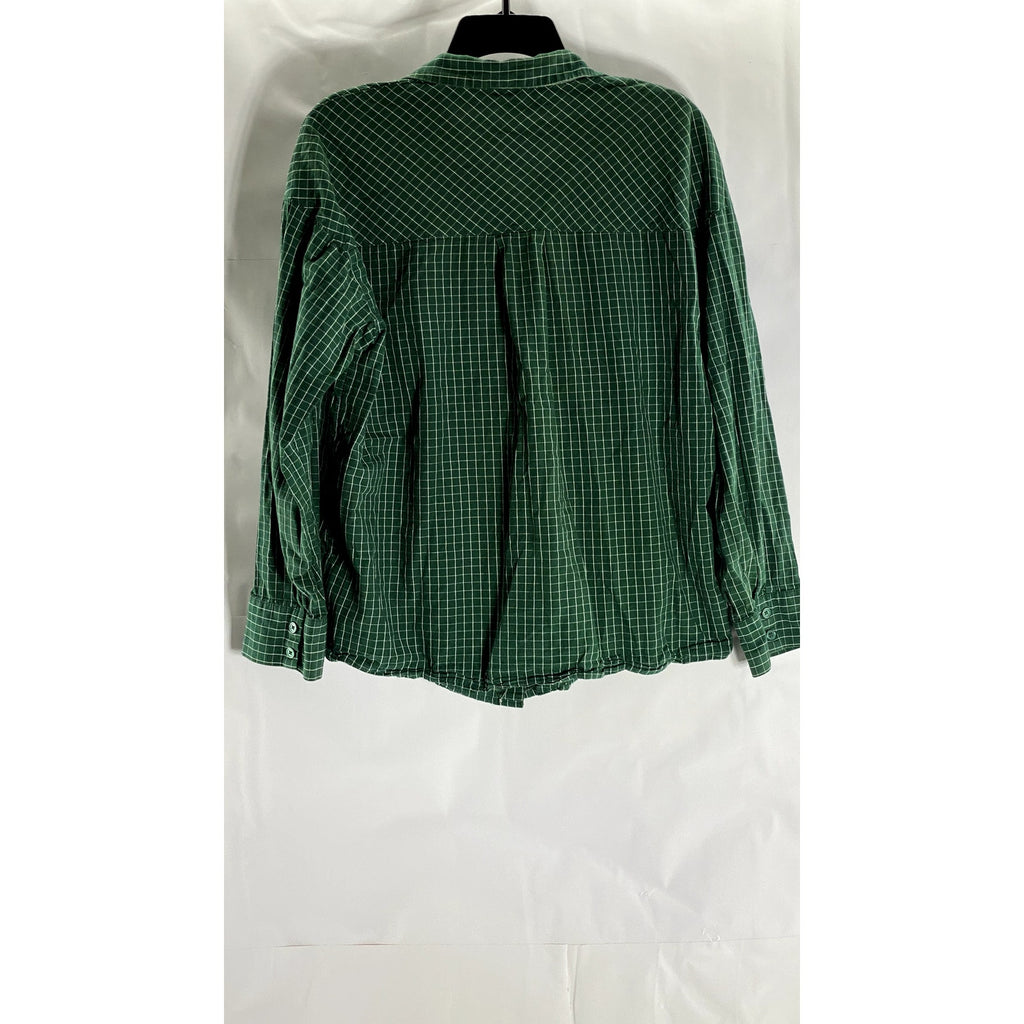 DIVIDED BY H&M Women's Dark Green Grid Check Button-Up Long Sleeve Top SZ XS