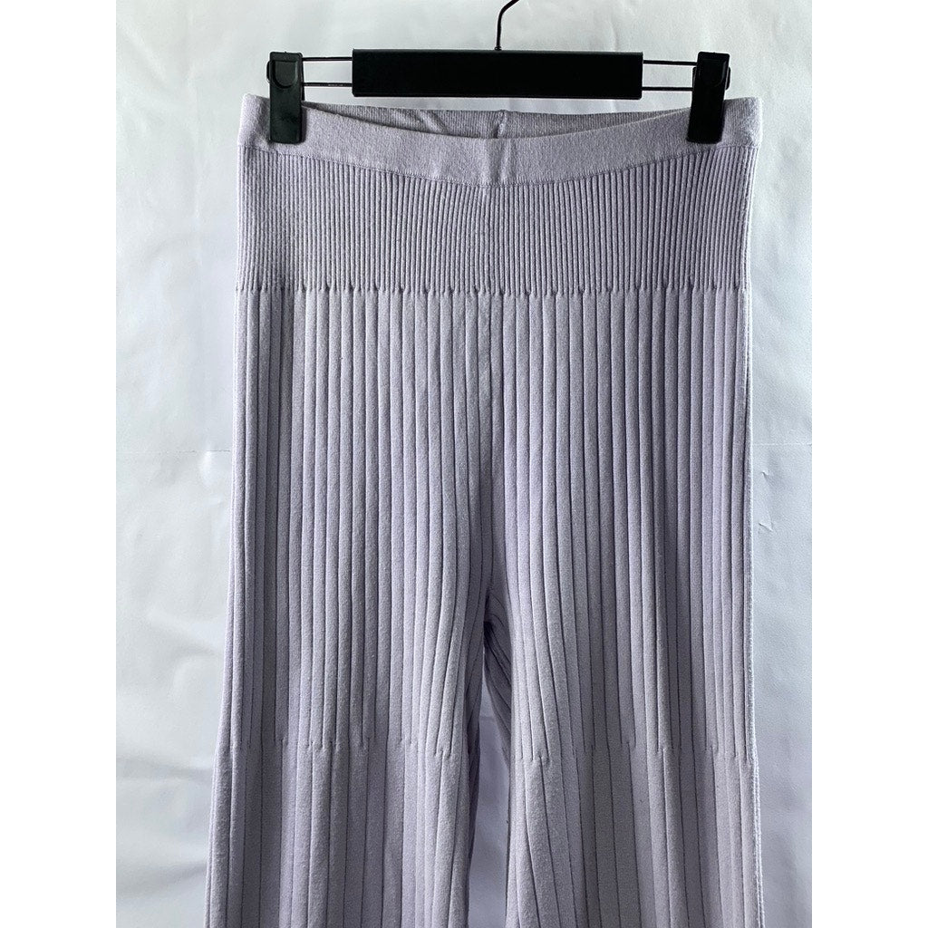 BCBGENERATION Women's Orchid Purple Rib Knit High-Rise Wide-Leg Casual Pant SZ S