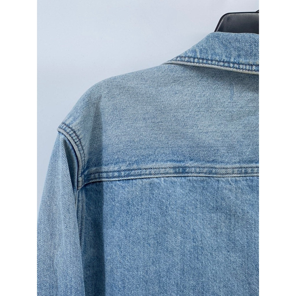 MADEWELL Men’s Highbury Wash Blue Denim Relaxed-Fit Button-Up Shirt Jacket SZ S