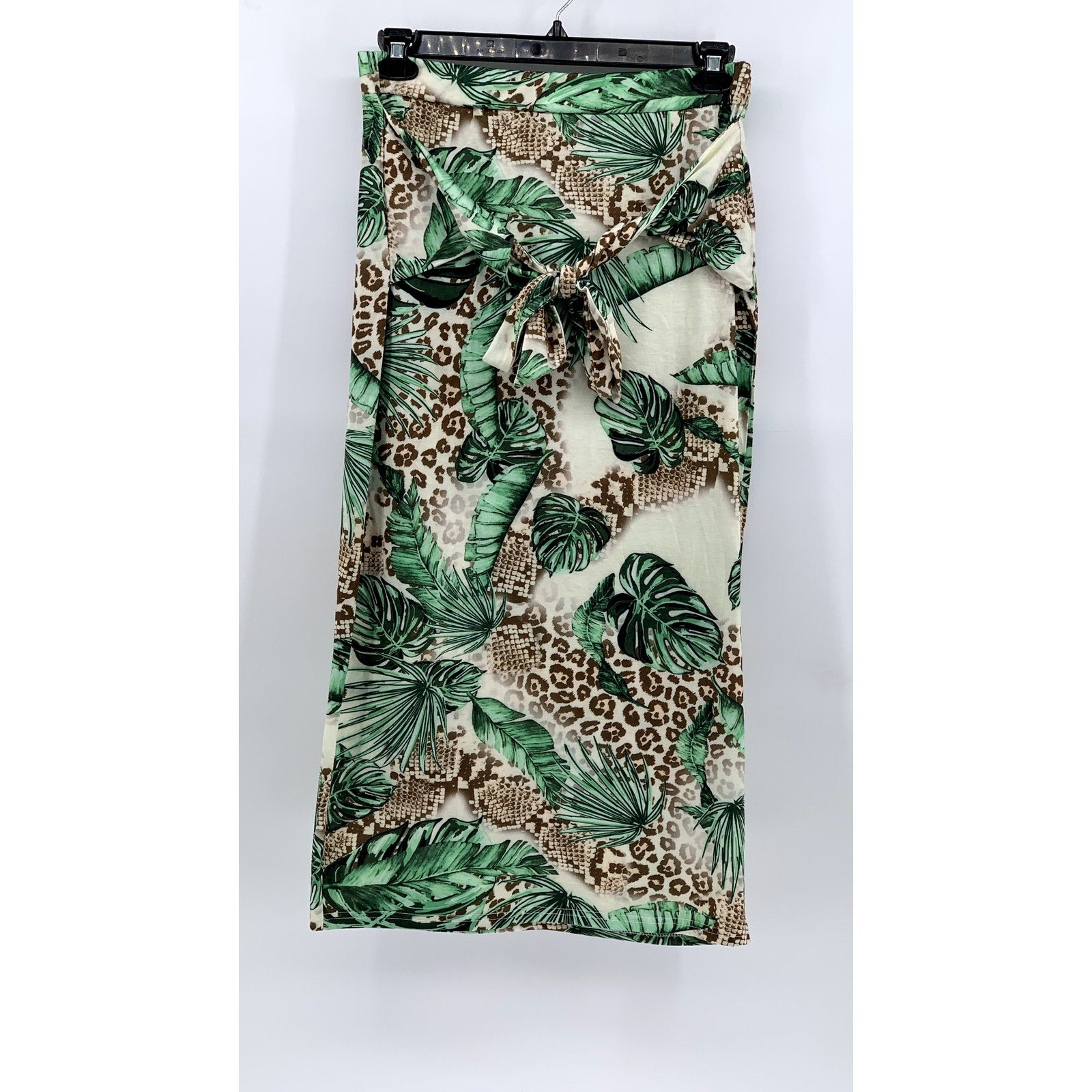 UNBRANDED Women's White-Green Tropical Print 2-Pc Skirt Tank Set SZ L/XL