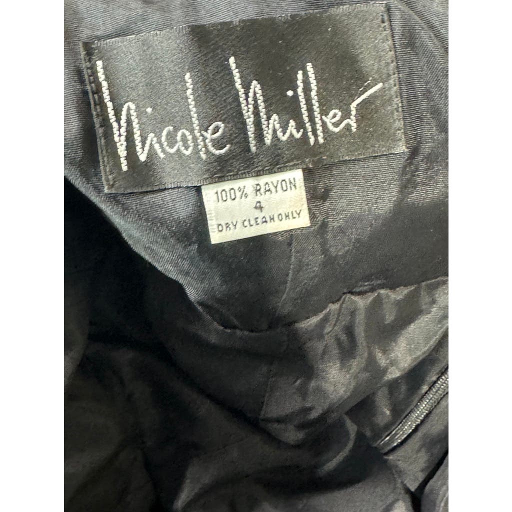 NICOLE MILLER Women's Black Velvet V-Neck Sleeveless Faux-Wrap Mini Dress SZ 4