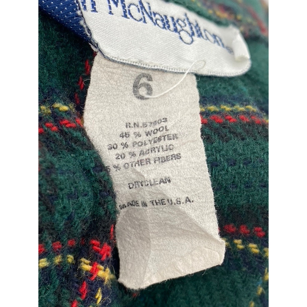 NORTON MCNAUGHTON Women's Vintage Dark Green-Red Plaid Pleated Wrap Skirt SZ 6