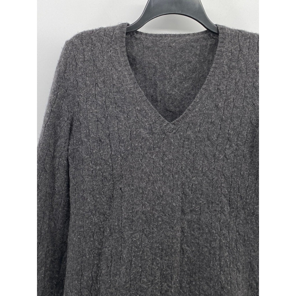 UNBRANDED Women’s Charcoal Cable Knit Long Sleeve V-Neck Pullover Sweater M