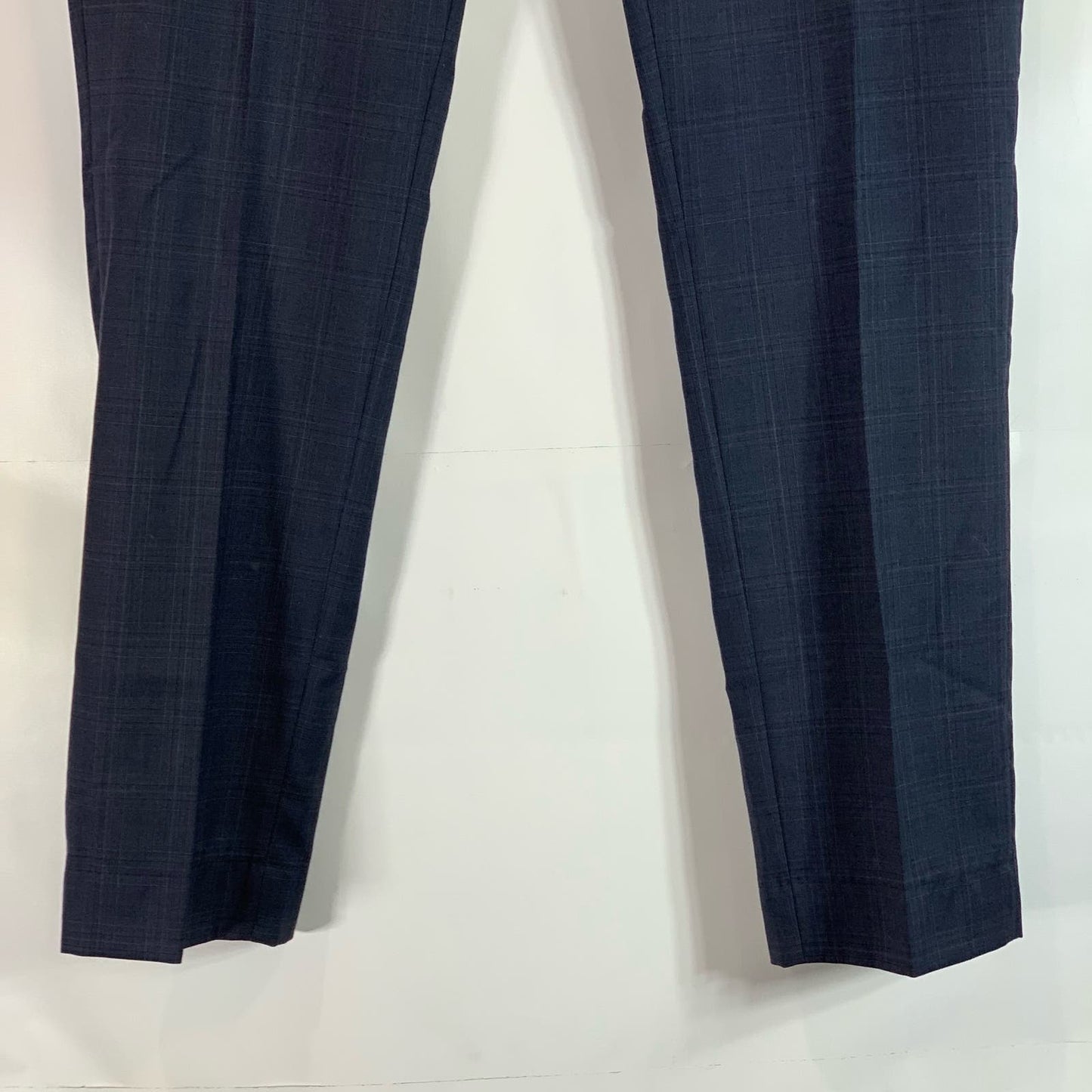 BEN SHERMAN Men's Navy Plaid Wool Tailored Flat Front Suit Pants SZ 40X32