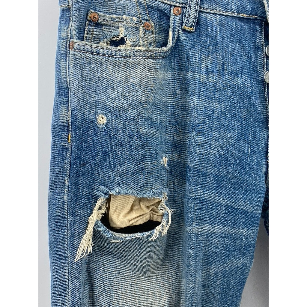 ALL SAINTS Men's Blue Distressed Denim Slim-Fit Button-Fly Jeans SZ 30