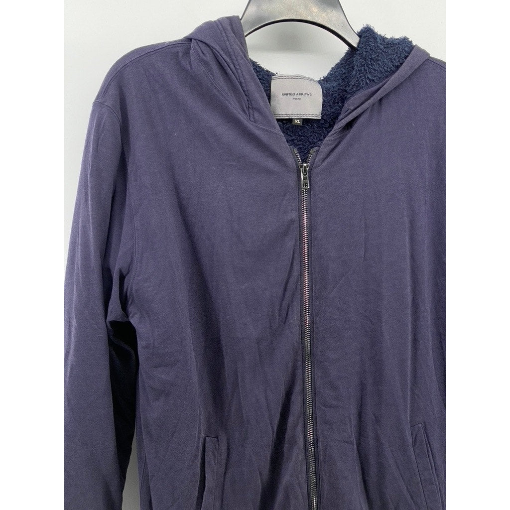 UNITED ARROWS Men's Dark Blue Heavyweight Teddy Fleece Zip-Up Jacket SZ XL