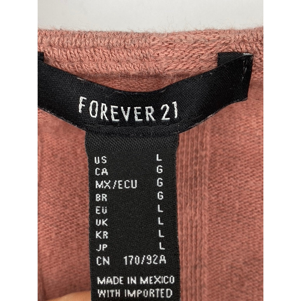 FOREVER 21 Women’s Rust Pink Wide Rib Straight-Neck Long Sleeve Crop Top SZ L