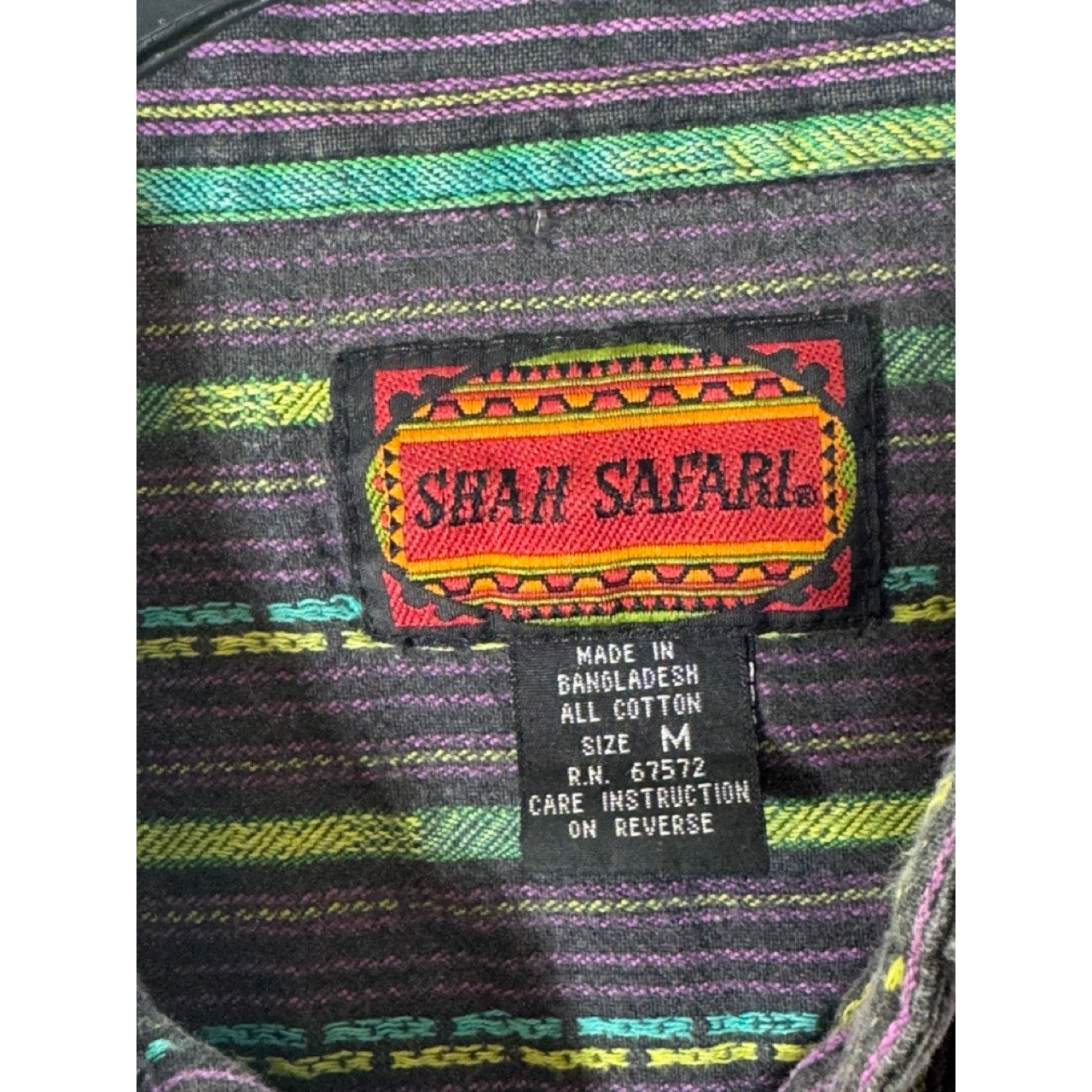 SHAH SAFARI Men's Vintage Purple/Green Printed Button-Up Long Sleeve Shirt SZ M