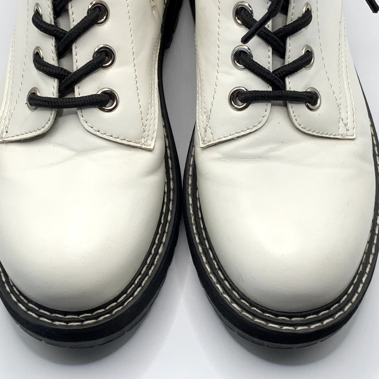 DUNES Women's White Chaplin Faux-Leather Side-Zip Lace-Up Combat Boots SZ 8.5