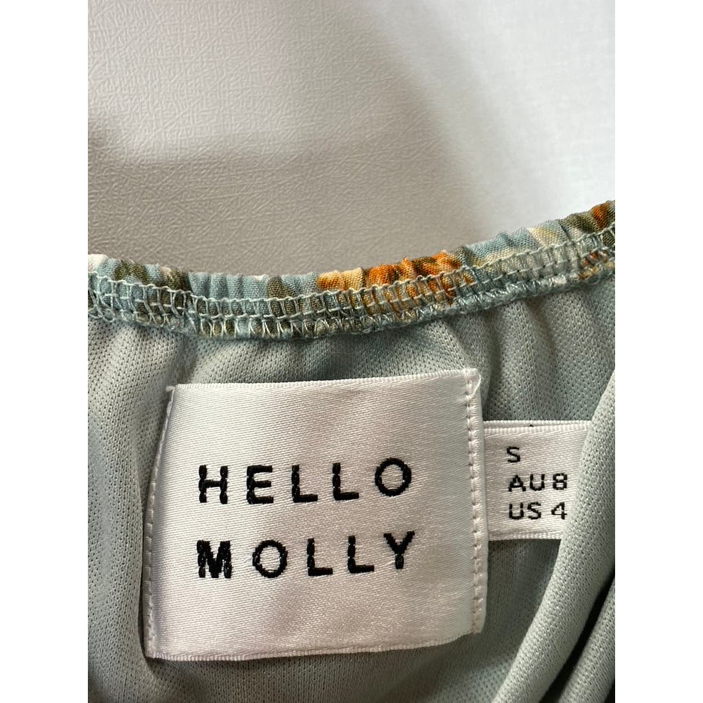 HELLO MOLLY Women's Sage Floral Basque Country Bodycon Ruched Dress SZ 4