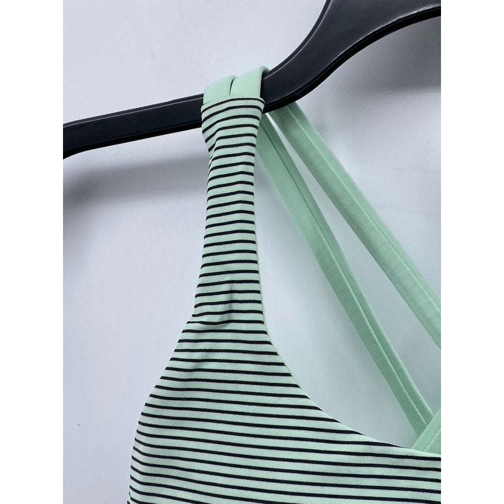 LULULEMON Women's Mint Green Striped Energy Double Straps Sports Bra SZ 4