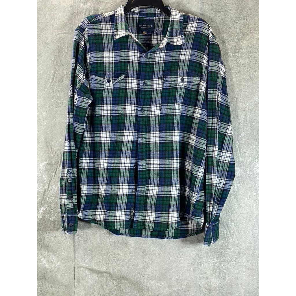 LUCKY BRAND Men's Green Plaid Humboldt Workwear Button-Up Long Sleeve Shirt SZ L