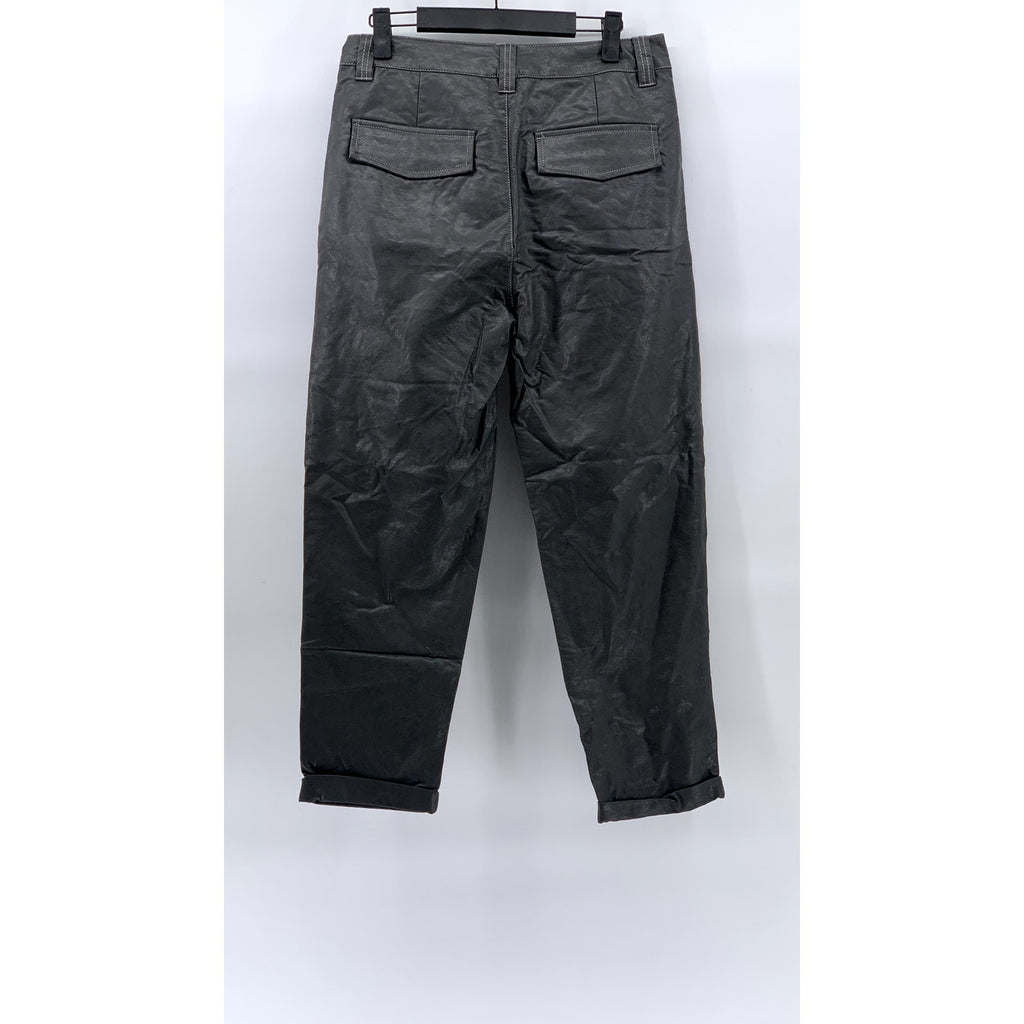ASOS Women's Black Faux-Leather Slim-Leg Cuffed Hook & Bar Pant SZ 29