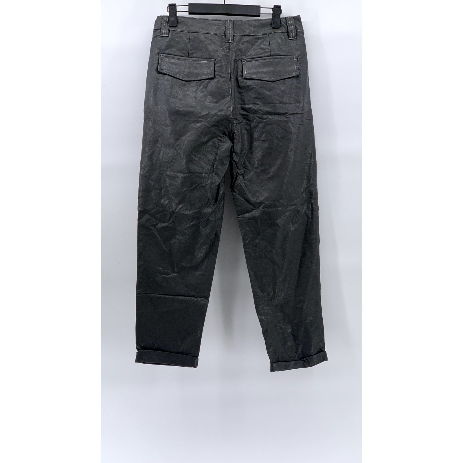 ASOS Women's Black Faux-Leather Slim-Leg Cuffed Hook & Bar Pant SZ 29