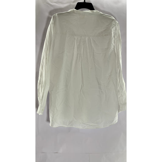 H&M Women's White Solid Button Down Long Sleeve Classic Shirt SZ L